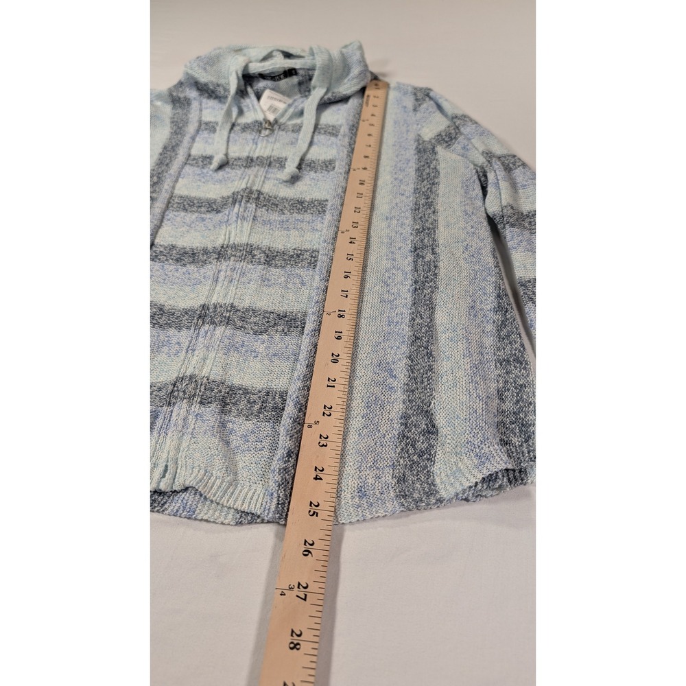 Nic+Zoe Womens XXL Blue Striped Full Zip Hooded Cotton Blend Sweater NWT - Picture 5 of 8